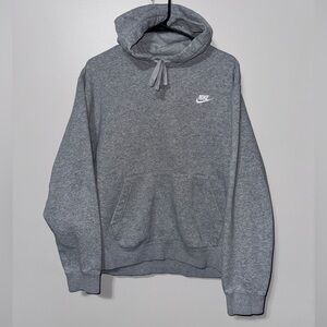 Nike Club Fleece Hoodie Men’s Size Medium Heather Gray Pullover White Swoosh
